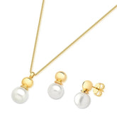 CONJUNTO PÉROLA SHELL BRANCA REDONDA PEQUENA DOURADO